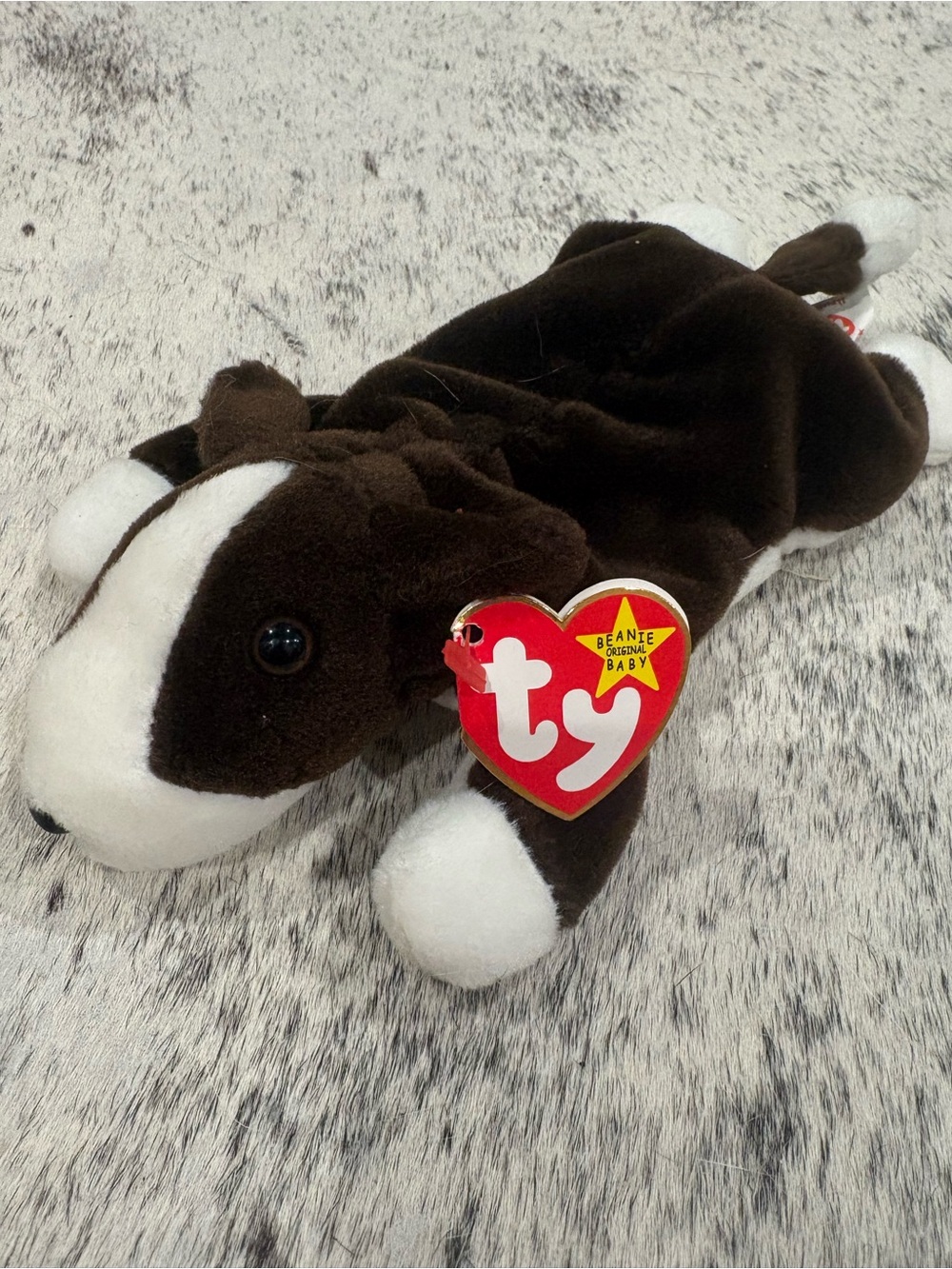 Ty Brown and White Plush Puppy Beanie Baby